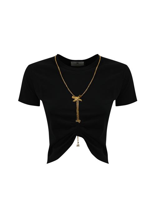 T-shirt in jersey Nero con collana a fiocco Elisabetta Franchi | MA00651E2110